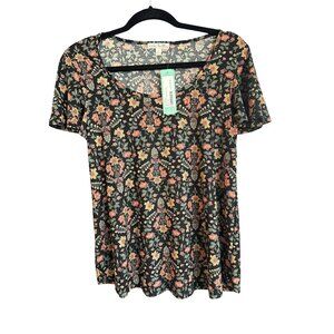 Nine Britton Black Floral Knit Flutter Sleeve Top Size Medium NWT Stitch Fix